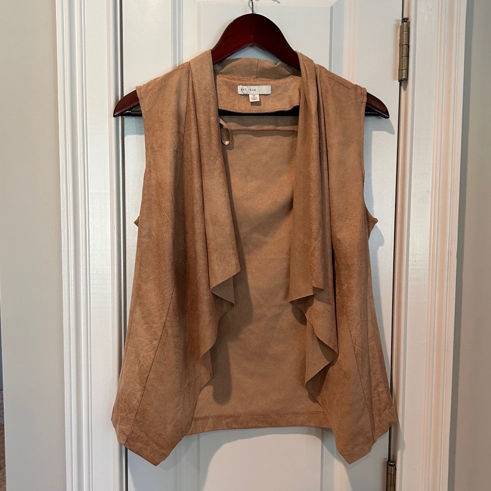 Suede Draped Open-Front Vest - Tan